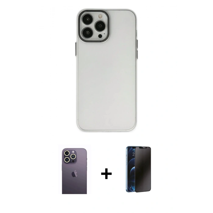 MARSİLYAN™- iPhone 13 Pro Max Kılıf Ahenk Çizgi Prime - Siyah 3D Antistatik Hayalet Cam Ekran Koruyucu + Neon Fosforlu Kamera Lens - BZ