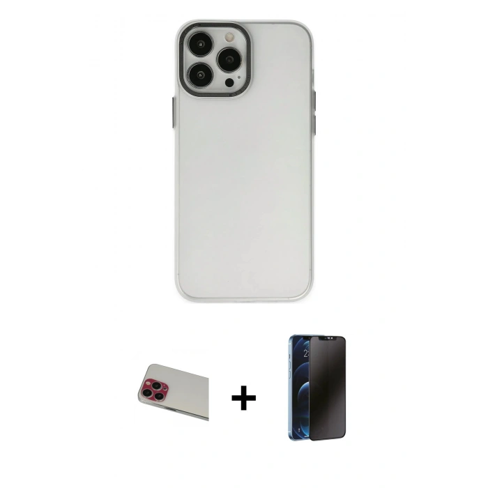 MARSİLYAN™- iPhone 13 Pro Max Kılıf Ahenk Çizgi Prime - Siyah 3D Antistatik Hayalet Cam Ekran Koruyucu + Rainbow Kamera Lens Koruma Cam - KI