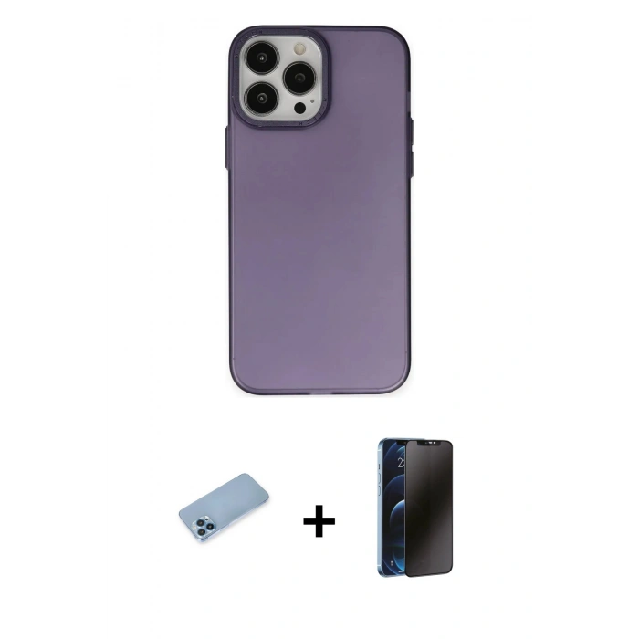 MARSİLYAN™- iPhone 13 Pro Max Kılıf Ahenk Çizgi Prime - Siyah 3D Antistatik Hayalet Cam Ekran Koruyucu + Shine Kamera Lens Koruma Cam - MI