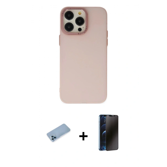 MARSİLYAN™- iPhone 13 Pro Max Kılıf Ahenk Çizgi Prime - Siyah 3D Antistatik Hayalet Cam Ekran Koruyucu + Shine Kamera Lens Koruma Cam - MI