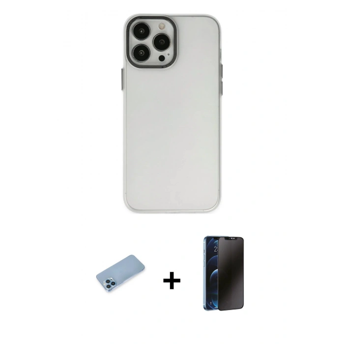 MARSİLYAN™- iPhone 13 Pro Max Kılıf Ahenk Çizgi Prime - Siyah 3D Antistatik Hayalet Cam Ekran Koruyucu + Shine Kamera Lens Koruma Cam - MI