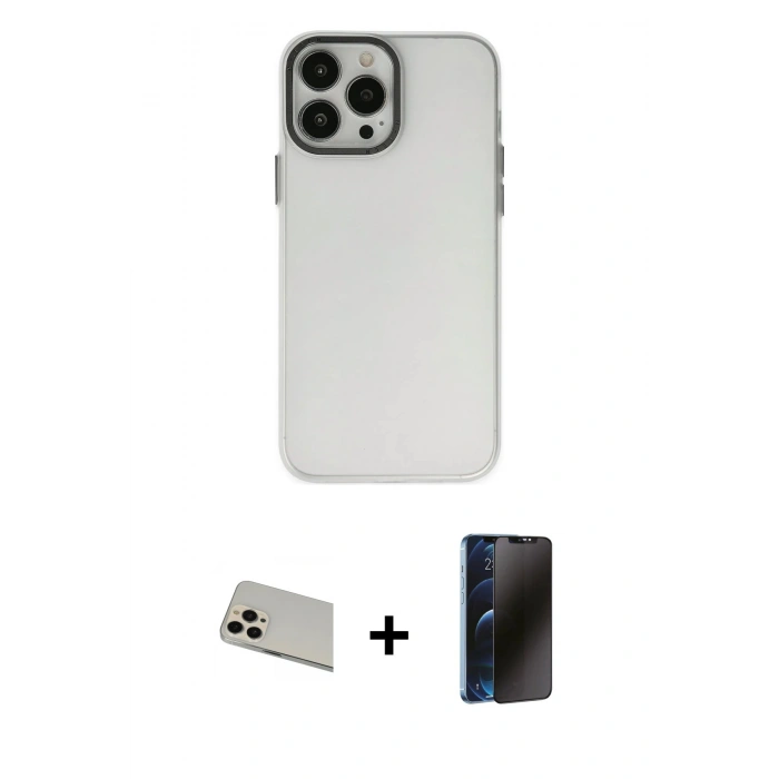 MARSİLYAN™- iPhone 13 Pro Max Kılıf Ahenk Çizgi Prime - Siyah 3D Antistatik Hayalet Cam Ekran Koruyucu + Rainbow Kamera Lens Koruma Cam - REGD