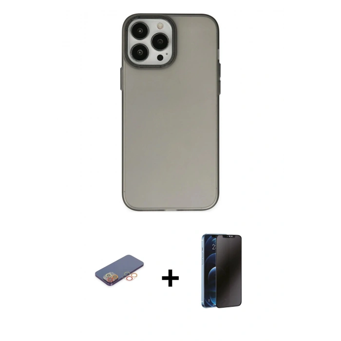 MARSİLYAN™- iPhone 13 Pro Max Kılıf Ahenk Çizgi Prime - Siyah 3D Antistatik Hayalet Cam Ekran Koruyucu + Renkli Kamera Lens Koruma Cam - TU