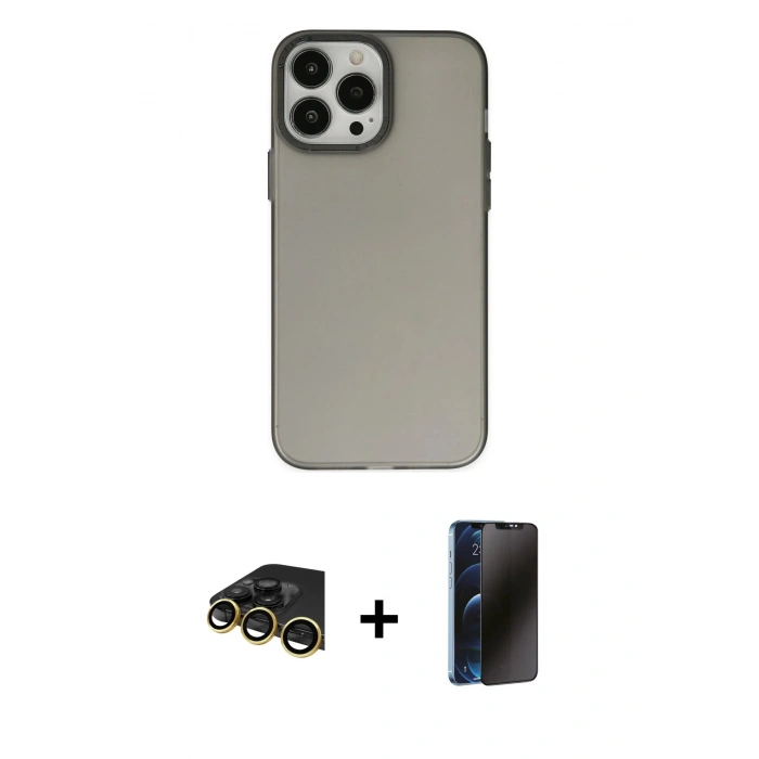MARSİLYAN™- iPhone 13 Pro Max Kılıf Ahenk Çizgi Prime - Siyah 3D Antistatik Hayalet Cam Ekran Koruyucu + Raze Metal Kamera Lens - GD