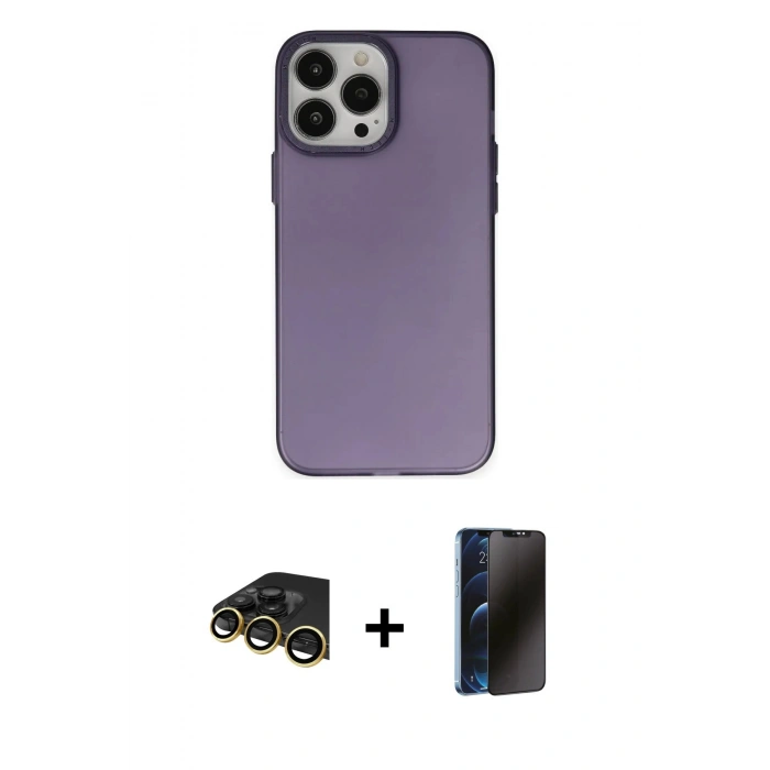 MARSİLYAN™- iPhone 13 Pro Max Kılıf Ahenk Çizgi Prime - Siyah 3D Antistatik Hayalet Cam Ekran Koruyucu + Raze Metal Kamera Lens - GD