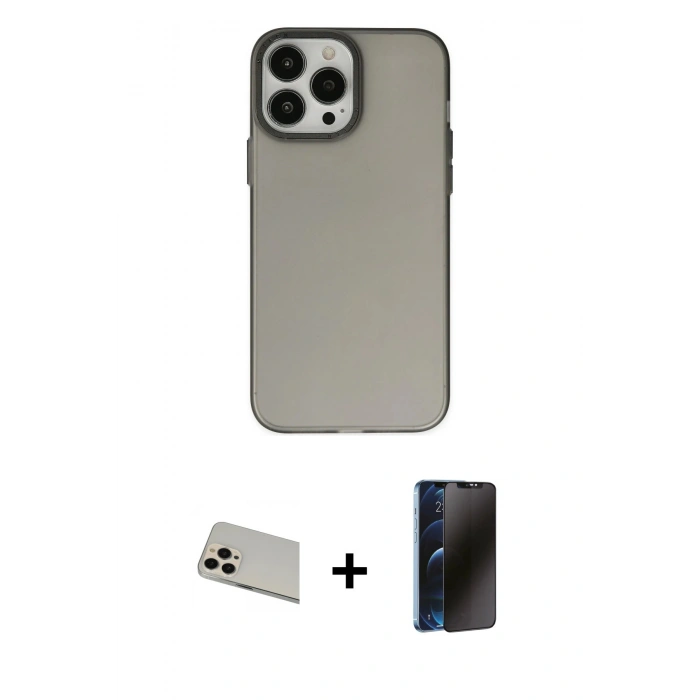 MARSİLYAN™- iPhone 13 Pro Max Kılıf Ahenk Çizgi Prime - Siyah 3D Antistatik Hayalet Cam Ekran Koruyucu + Rainbow Kamera Lens Koruma Cam - REGD