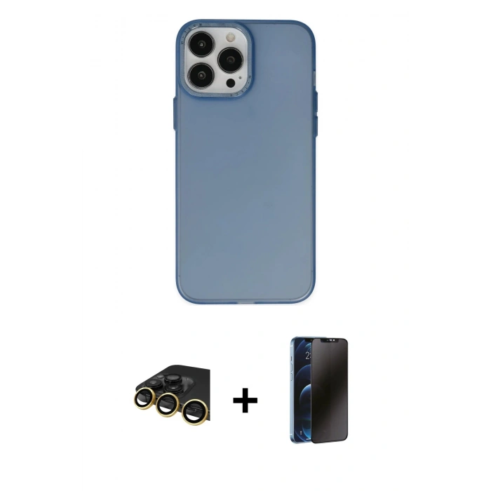 MARSİLYAN™- iPhone 13 Pro Max Kılıf Ahenk Çizgi Prime - Siyah 3D Antistatik Hayalet Cam Ekran Koruyucu + Raze Metal Kamera Lens - GD