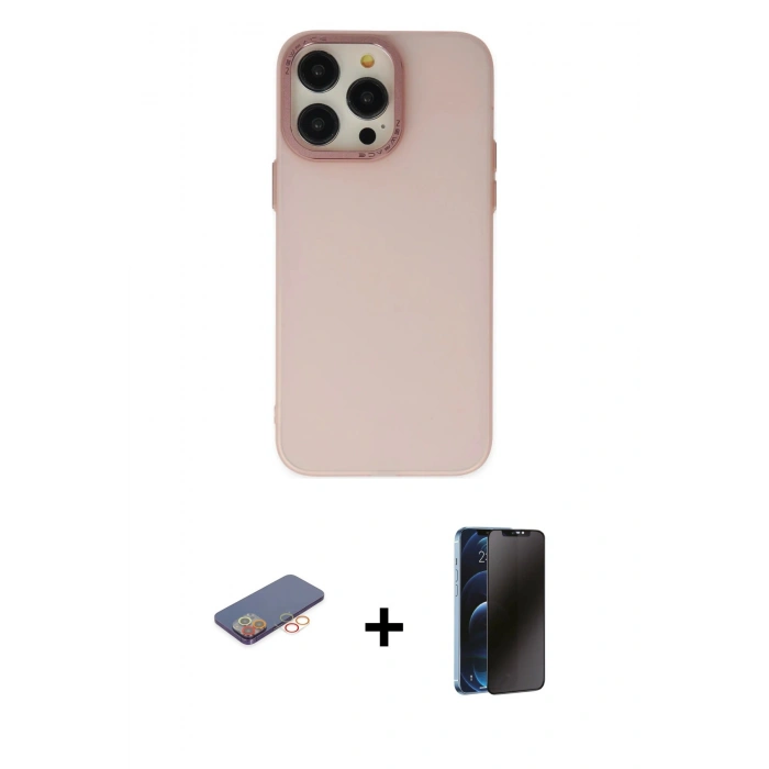 MARSİLYAN™- iPhone 13 Pro Max Kılıf Ahenk Çizgi Prime - Siyah 3D Antistatik Hayalet Cam Ekran Koruyucu + Renkli Kamera Lens Koruma Cam - TU
