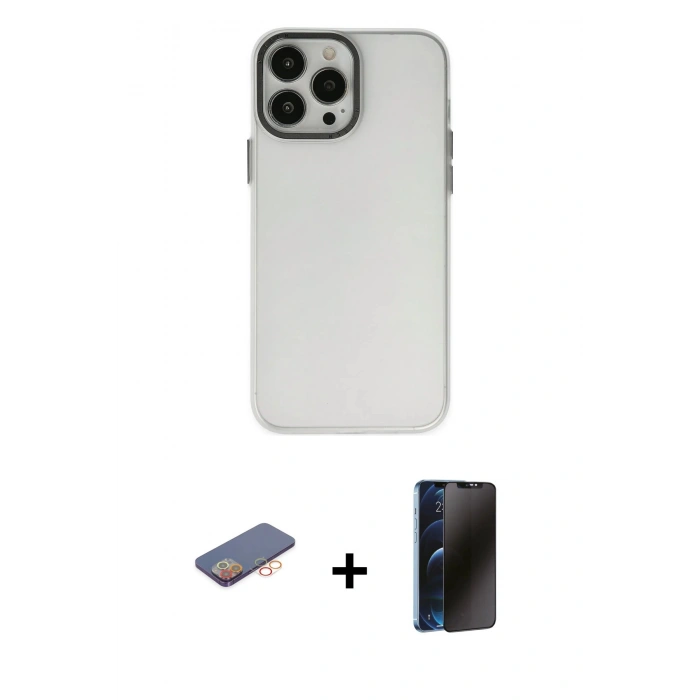 MARSİLYAN™- iPhone 13 Pro Max Kılıf Ahenk Çizgi Prime - Siyah 3D Antistatik Hayalet Cam Ekran Koruyucu + Renkli Kamera Lens Koruma Cam - TU