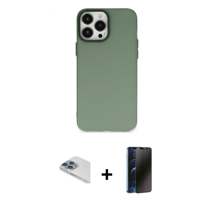 MARSİLYAN™- iPhone 13 Pro Max Kılıf Ahenk Çizgi Prime - Siyah 3D Antistatik Hayalet Cam Ekran Koruyucu + Pers Alüminyum Kamera Lens - SABE