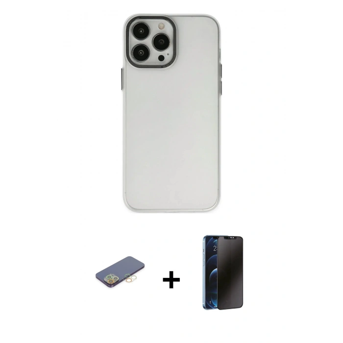 MARSİLYAN™- iPhone 13 Pro Max Kılıf Ahenk Çizgi Prime - Siyah 3D Antistatik Hayalet Cam Ekran Koruyucu + Renkli Kamera Lens Koruma Cam - SI