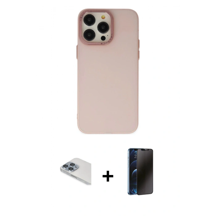 MARSİLYAN™- iPhone 13 Pro Max Kılıf Ahenk Çizgi Prime - Siyah 3D Antistatik Hayalet Cam Ekran Koruyucu + Pers Alüminyum Kamera Lens - SABE