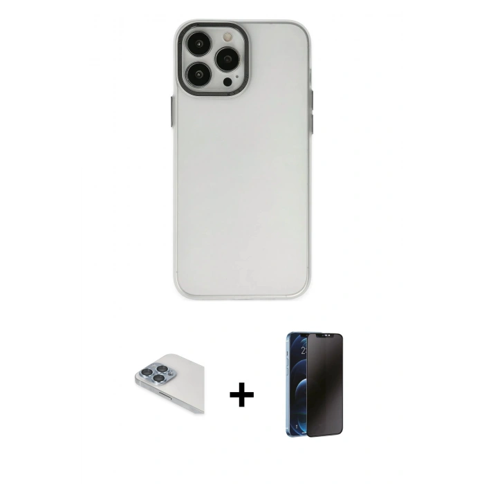 MARSİLYAN™- iPhone 13 Pro Max Kılıf Ahenk Çizgi Prime - Siyah 3D Antistatik Hayalet Cam Ekran Koruyucu + Pers Alüminyum Kamera Lens - SABE