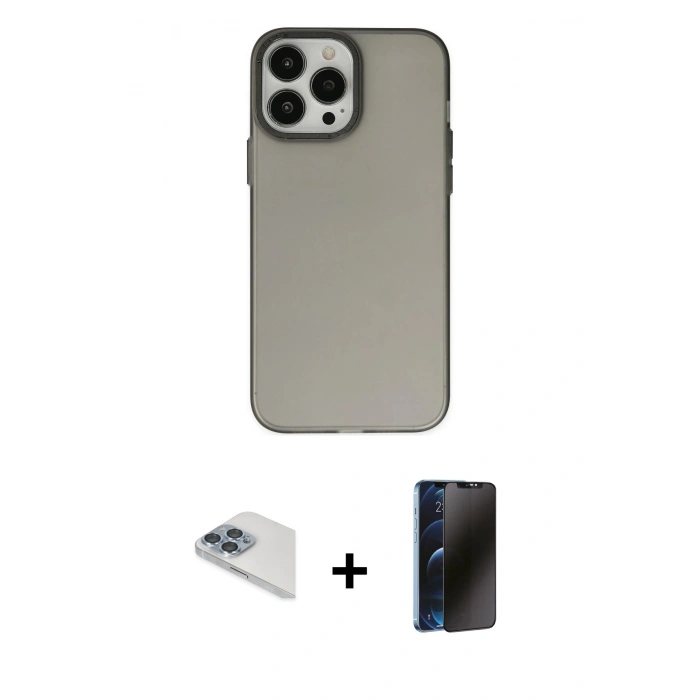MARSİLYAN™- iPhone 13 Pro Max Kılıf Ahenk Çizgi Prime - Siyah 3D Antistatik Hayalet Cam Ekran Koruyucu + Pers Alüminyum Kamera Lens - SABE