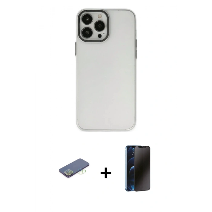 MARSİLYAN™- iPhone 13 Pro Max Kılıf Ahenk Çizgi Prime - Siyah 3D Antistatik Hayalet Cam Ekran Koruyucu + Renkli Kamera Lens Koruma Cam - YL
