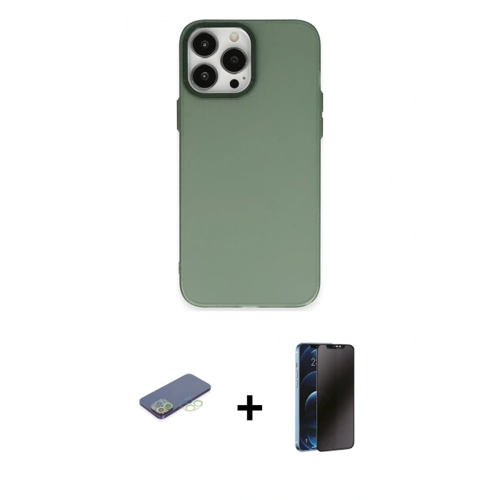 MARSİLYAN™- iPhone 13 Pro Max Kılıf Ahenk Çizgi Prime - Siyah 3D Antistatik Hayalet Cam Ekran Koruyucu + Renkli Kamera Lens Koruma Cam - YL