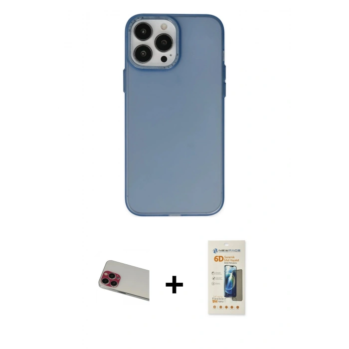 MARSİLYAN™- iPhone 13 Pro Max Kılıf Ahenk Çizgi Prime - Siyah 6D Mat Seramik Hayalet Nano Ekran Koruyucu + Rainbow Kamera Lens Koruma Cam - KI