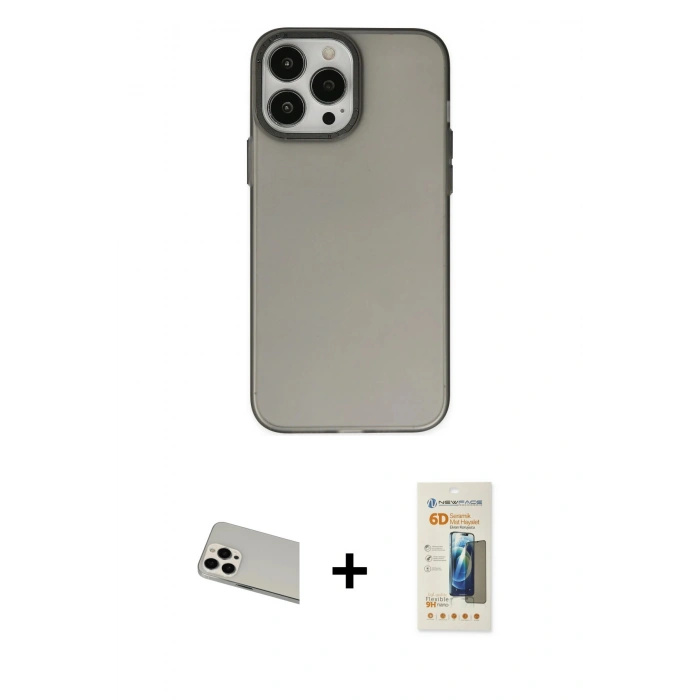 MARSİLYAN™- iPhone 13 Pro Max Kılıf Ahenk Çizgi Prime - Siyah 6D Mat Seramik Hayalet Nano Ekran Koruyucu + Rainbow Kamera Lens Koruma Cam - BZ
