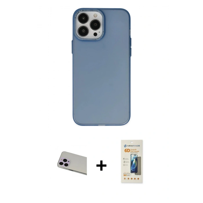 MARSİLYAN™- iPhone 13 Pro Max Kılıf Ahenk Çizgi Prime - Siyah 6D Mat Seramik Hayalet Nano Ekran Koruyucu + Rainbow Kamera Lens Koruma Cam - MR