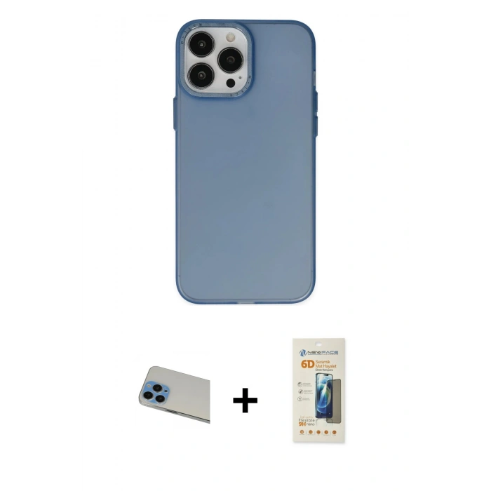 MARSİLYAN™- iPhone 13 Pro Max Kılıf Ahenk Çizgi Prime - Siyah 6D Mat Seramik Hayalet Nano Ekran Koruyucu + Rainbow Kamera Lens Koruma Cam - MI