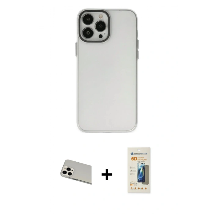 MARSİLYAN™- iPhone 13 Pro Max Kılıf Ahenk Çizgi Prime - Siyah 6D Mat Seramik Hayalet Nano Ekran Koruyucu + Rainbow Kamera Lens Koruma Cam - BZ
