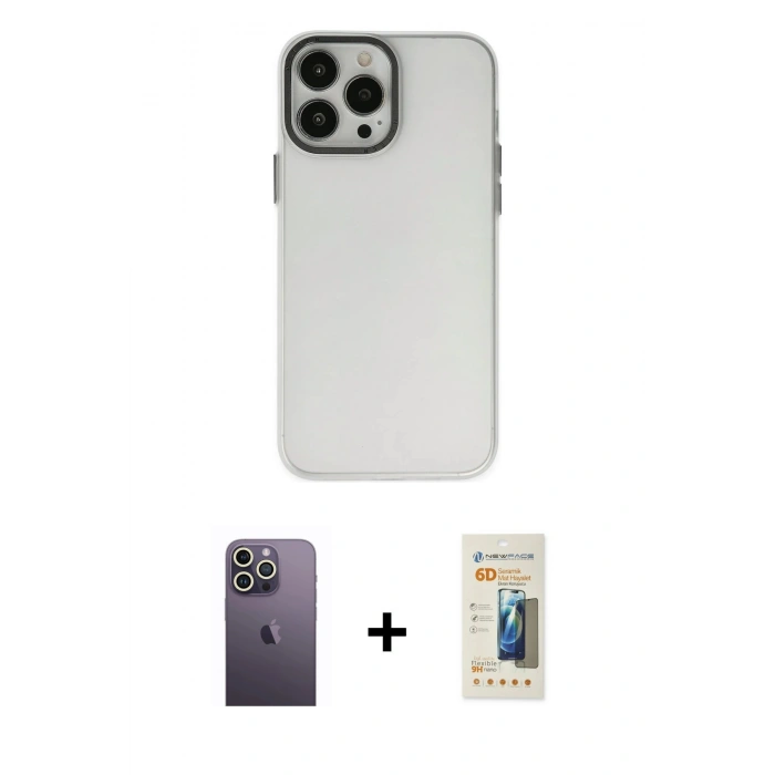 MARSİLYAN™- iPhone 13 Pro Max Kılıf Ahenk Çizgi Prime - Siyah 6D Mat Seramik Hayalet Nano Ekran Koruyucu + Neon Fosforlu Kamera Lens - BZ