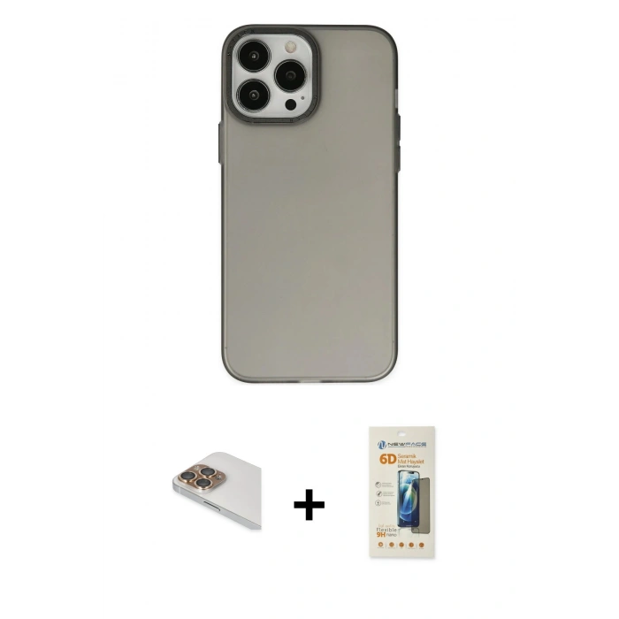 MARSİLYAN™- iPhone 13 Pro Max Kılıf Ahenk Çizgi Prime - Siyah 6D Mat Seramik Hayalet Nano Ekran Koruyucu + Pers Alüminyum Kamera Lens - GD
