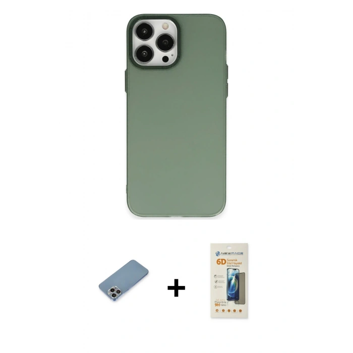 MARSİLYAN™- iPhone 13 Pro Max Kılıf Ahenk Çizgi Prime - Siyah 6D Mat Seramik Hayalet Nano Ekran Koruyucu + Shine Kamera Lens Koruma Cam - GI