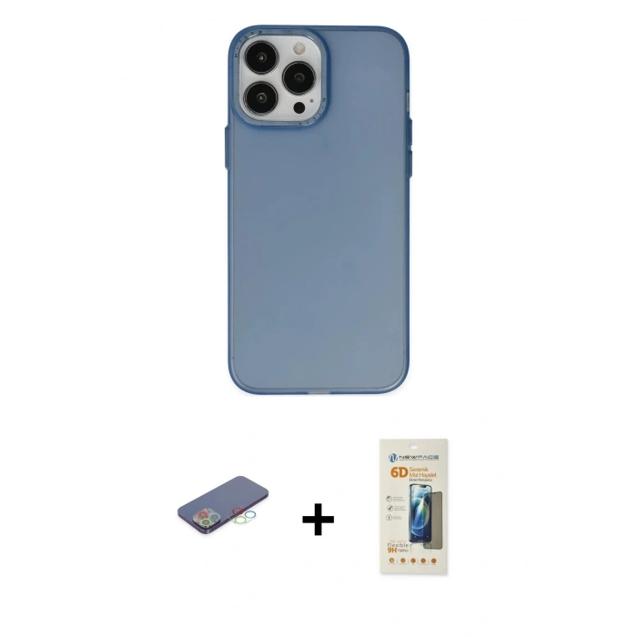 MARSİLYAN™- iPhone 13 Pro Max Kılıf Ahenk Çizgi Prime - Siyah 6D Mat Seramik Hayalet Nano Ekran Koruyucu + Renkli Kamera Lens Koruma Cam - MI