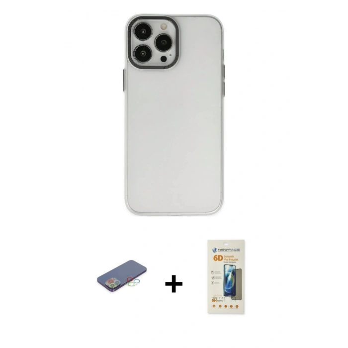 MARSİLYAN™- iPhone 13 Pro Max Kılıf Ahenk Çizgi Prime - Siyah 6D Mat Seramik Hayalet Nano Ekran Koruyucu + Renkli Kamera Lens Koruma Cam - MI