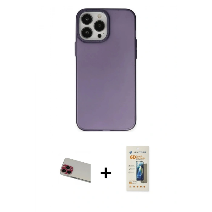 MARSİLYAN™- iPhone 13 Pro Max Kılıf Ahenk Çizgi Prime - Siyah 6D Mat Seramik Hayalet Nano Ekran Koruyucu + Rainbow Kamera Lens Koruma Cam - KI