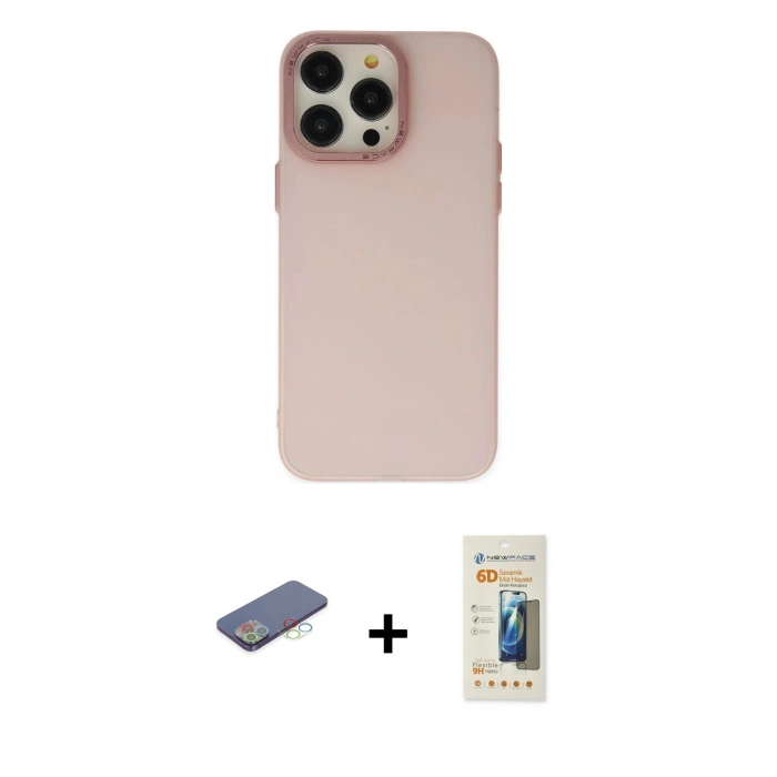 MARSİLYAN™- iPhone 13 Pro Max Kılıf Ahenk Çizgi Prime - Siyah 6D Mat Seramik Hayalet Nano Ekran Koruyucu + Renkli Kamera Lens Koruma Cam - MI