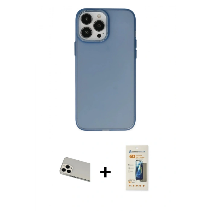 MARSİLYAN™- iPhone 13 Pro Max Kılıf Ahenk Çizgi Prime - Siyah 6D Mat Seramik Hayalet Nano Ekran Koruyucu + Rainbow Kamera Lens Koruma Cam - BZ