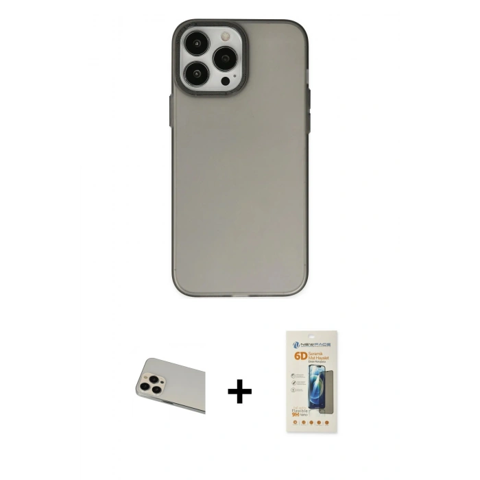 MARSİLYAN™- iPhone 13 Pro Max Kılıf Ahenk Çizgi Prime - Siyah 6D Mat Seramik Hayalet Nano Ekran Koruyucu + Rainbow Kamera Lens Koruma Cam - REGD