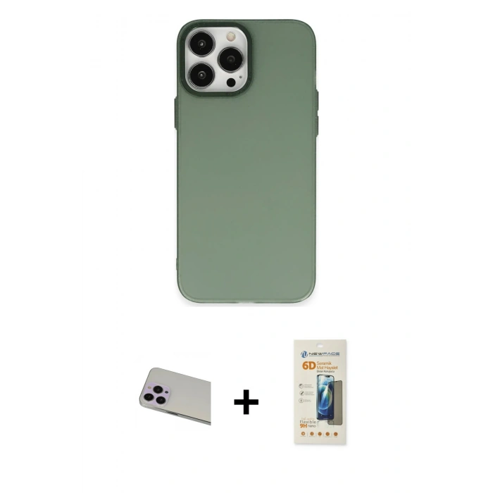 MARSİLYAN™- iPhone 13 Pro Max Kılıf Ahenk Çizgi Prime - Siyah 6D Mat Seramik Hayalet Nano Ekran Koruyucu + Rainbow Kamera Lens Koruma Cam - MR
