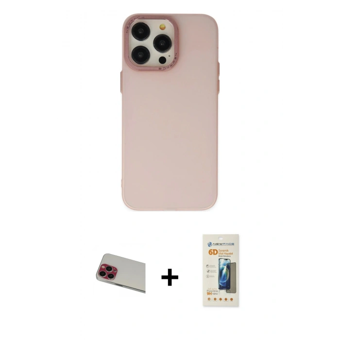 MARSİLYAN™- iPhone 13 Pro Max Kılıf Ahenk Çizgi Prime - Siyah 6D Mat Seramik Hayalet Nano Ekran Koruyucu + Rainbow Kamera Lens Koruma Cam - KI