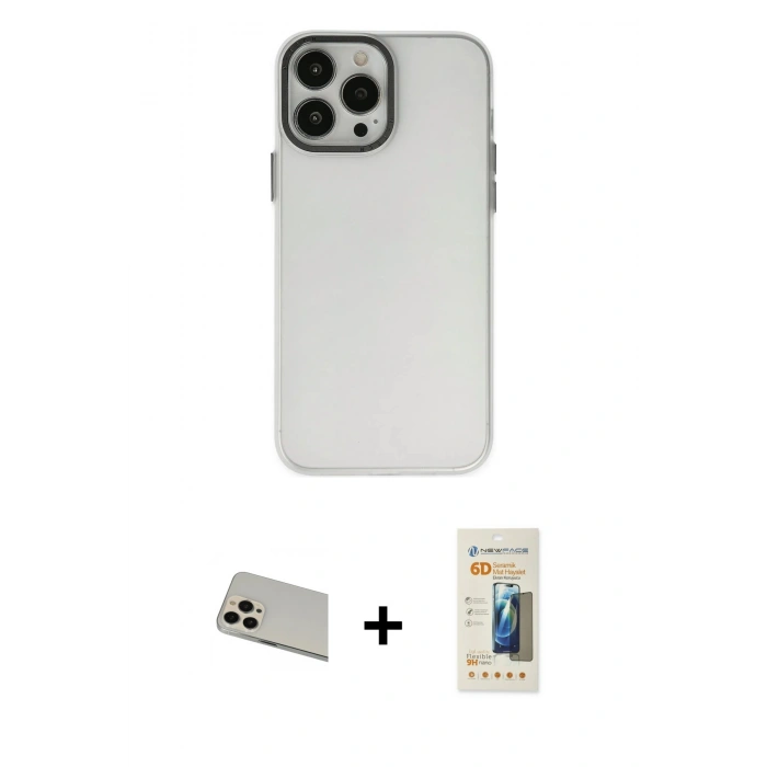 MARSİLYAN™- iPhone 13 Pro Max Kılıf Ahenk Çizgi Prime - Siyah 6D Mat Seramik Hayalet Nano Ekran Koruyucu + Rainbow Kamera Lens Koruma Cam - REGD
