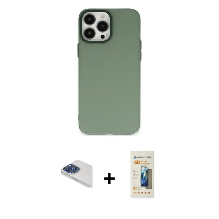 MARSİLYAN™- iPhone 13 Pro Max Kılıf Ahenk Çizgi Prime - Siyah 6D Mat Seramik Hayalet Nano Ekran Koruyucu + Pers Alüminyum Kamera Lens - LT
