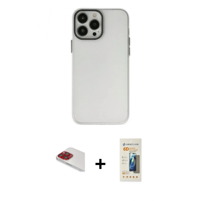 MARSİLYAN™- iPhone 13 Pro Max Kılıf Ahenk Çizgi Prime - Siyah 6D Mat Seramik Hayalet Nano Ekran Koruyucu + Pers Alüminyum Kamera Lens - KI