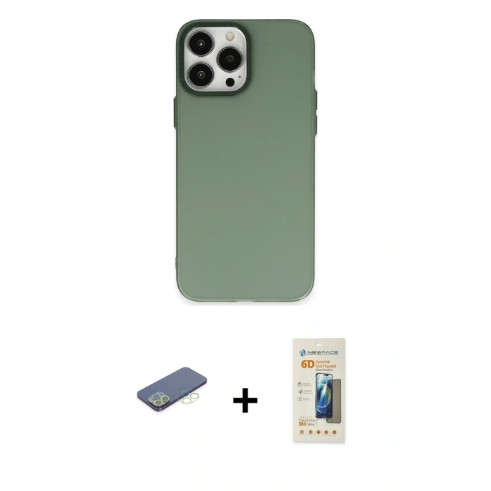 MARSİLYAN™- iPhone 13 Pro Max Kılıf Ahenk Çizgi Prime - Siyah 6D Mat Seramik Hayalet Nano Ekran Koruyucu + Renkli Kamera Lens Koruma Cam - YL