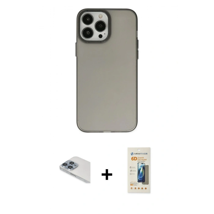 MARSİLYAN™- iPhone 13 Pro Max Kılıf Ahenk Çizgi Prime - Siyah 6D Mat Seramik Hayalet Nano Ekran Koruyucu + Pers Alüminyum Kamera Lens - SABE