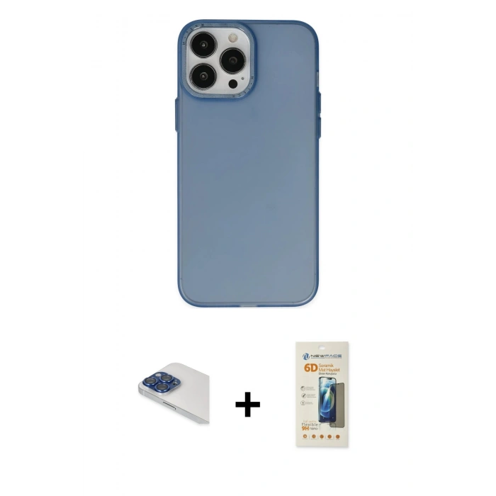 MARSİLYAN™- iPhone 13 Pro Max Kılıf Ahenk Çizgi Prime - Siyah 6D Mat Seramik Hayalet Nano Ekran Koruyucu + Pers Alüminyum Kamera Lens - LT