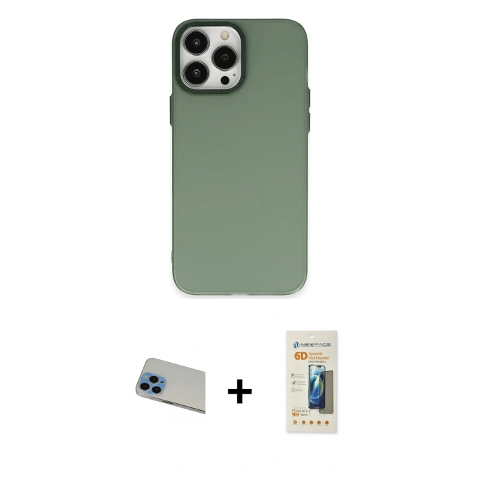 MARSİLYAN™- iPhone 13 Pro Max Kılıf Ahenk Çizgi Prime - Siyah 6D Mat Seramik Hayalet Nano Ekran Koruyucu + Rainbow Kamera Lens Koruma Cam - MI