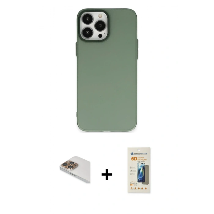 MARSİLYAN™- iPhone 13 Pro Max Kılıf Ahenk Çizgi Prime - Siyah 6D Mat Seramik Hayalet Nano Ekran Koruyucu + Pers Alüminyum Kamera Lens - GD