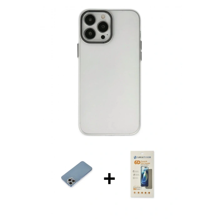 MARSİLYAN™- iPhone 13 Pro Max Kılıf Ahenk Çizgi Prime - Siyah 6D Mat Seramik Hayalet Nano Ekran Koruyucu + Shine Kamera Lens Koruma Cam - GI
