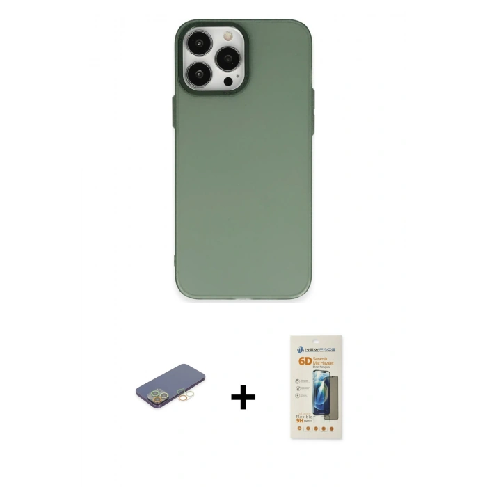 MARSİLYAN™- iPhone 13 Pro Max Kılıf Ahenk Çizgi Prime - Siyah 6D Mat Seramik Hayalet Nano Ekran Koruyucu + Renkli Kamera Lens Koruma Cam - SI