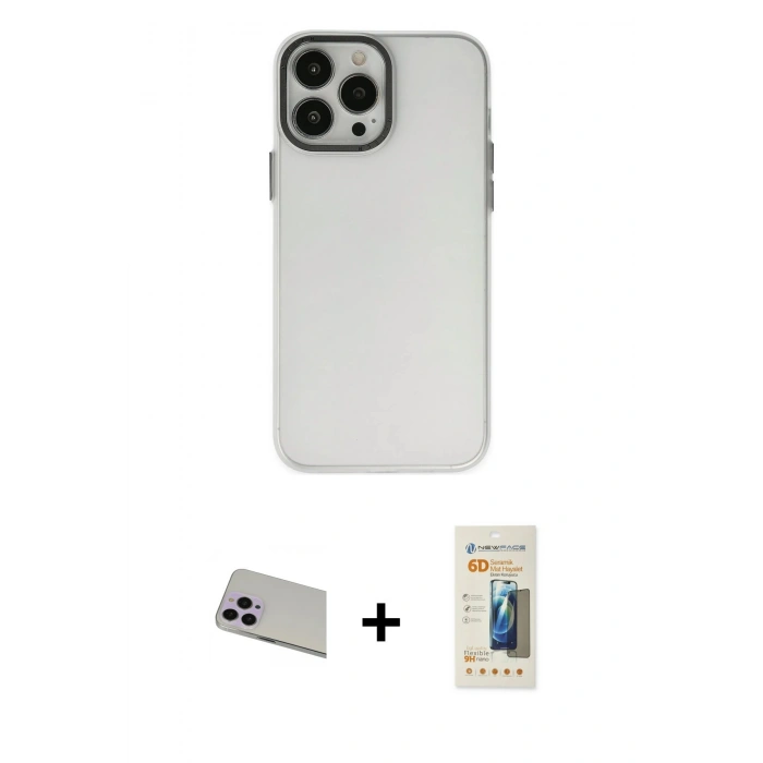 MARSİLYAN™- iPhone 13 Pro Max Kılıf Ahenk Çizgi Prime - Siyah 6D Mat Seramik Hayalet Nano Ekran Koruyucu + Rainbow Kamera Lens Koruma Cam - MR