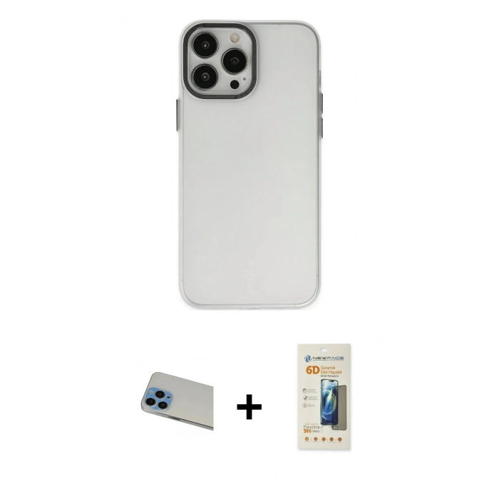 MARSİLYAN™- iPhone 13 Pro Max Kılıf Ahenk Çizgi Prime - Siyah 6D Mat Seramik Hayalet Nano Ekran Koruyucu + Rainbow Kamera Lens Koruma Cam - MI