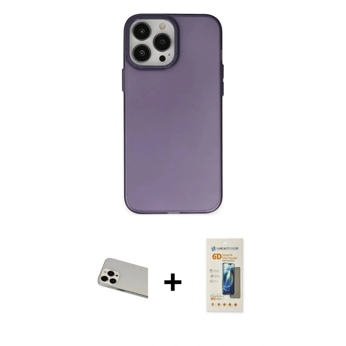 MARSİLYAN™- iPhone 13 Pro Max Kılıf Ahenk Çizgi Prime - Siyah 6D Mat Seramik Hayalet Nano Ekran Koruyucu + Rainbow Kamera Lens Koruma Cam - BZ