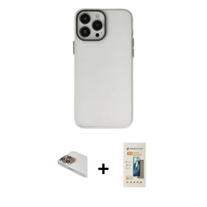 MARSİLYAN™- iPhone 13 Pro Max Kılıf Ahenk Çizgi Prime - Siyah 6D Mat Seramik Hayalet Nano Ekran Koruyucu + Pers Alüminyum Kamera Lens - GD